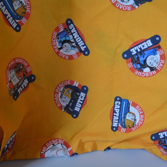 Thomas & Friends FLAT BED SHEET Twin Size Yellow Fabric Road Rail Sea Rescue Kid - Picture 8 of 8